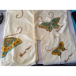 Set of 3 Vintage Martex Hanae Mori Hand Bath Towel Washcloth SETYellow Butterfly